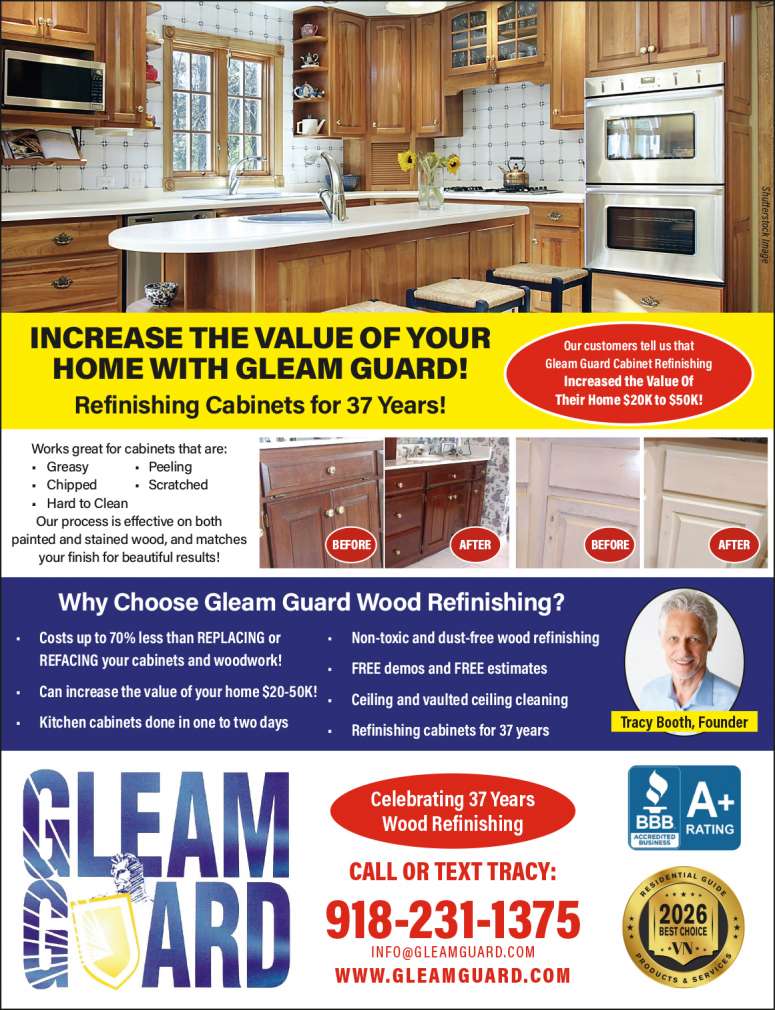 Gleam Guard refinished cabinets & woodwork can increase the value of your home.