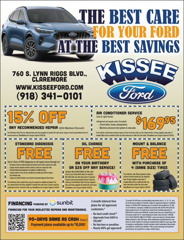 Jack Kissee Ford in Claremore has coupon savings.