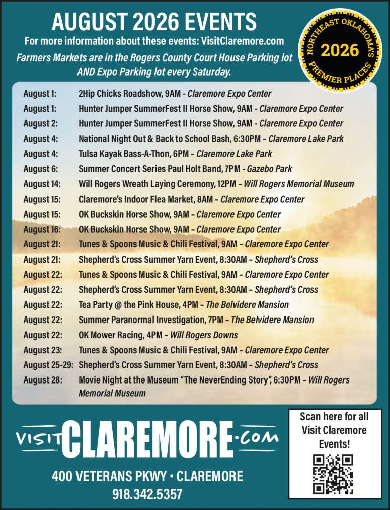 Calendar of events from Visit Claremore.
