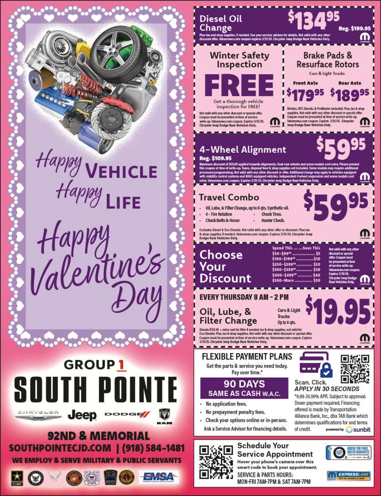Service Coupons From Group 1 South Pointe Chrysler Jeep Dodge RAM in Tulsa.