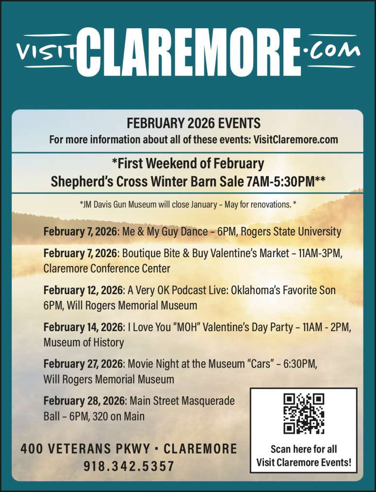 Calendar of events from Visit Claremore.