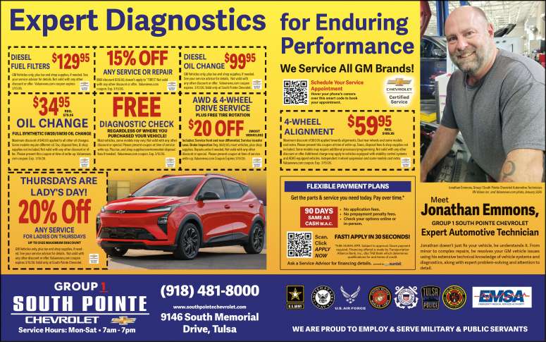 Service specials and maintenance coupons at Group 1South Pointe Chevrolet.