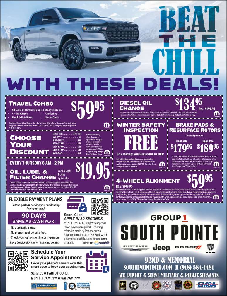 Service Coupons From Group 1 South Pointe Chrysler Jeep Dodge RAM in Tulsa.