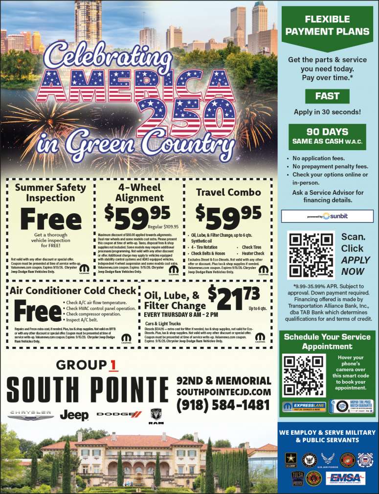 Service Coupons From Group 1 South Pointe Chrysler Jeep Dodge RAM in Tulsa.