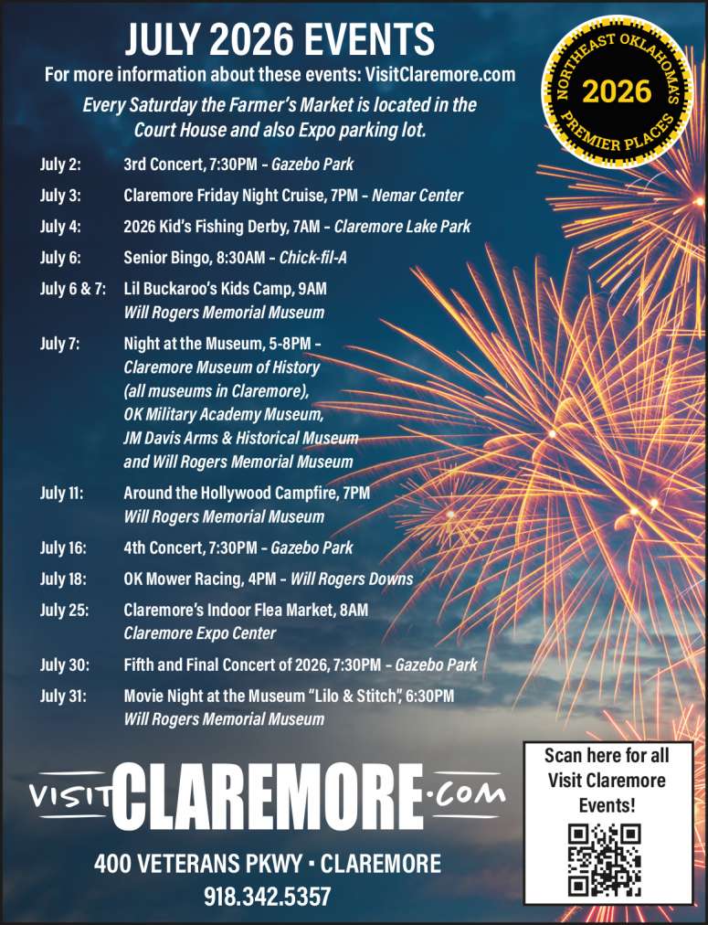 Calendar of events from Visit Claremore.