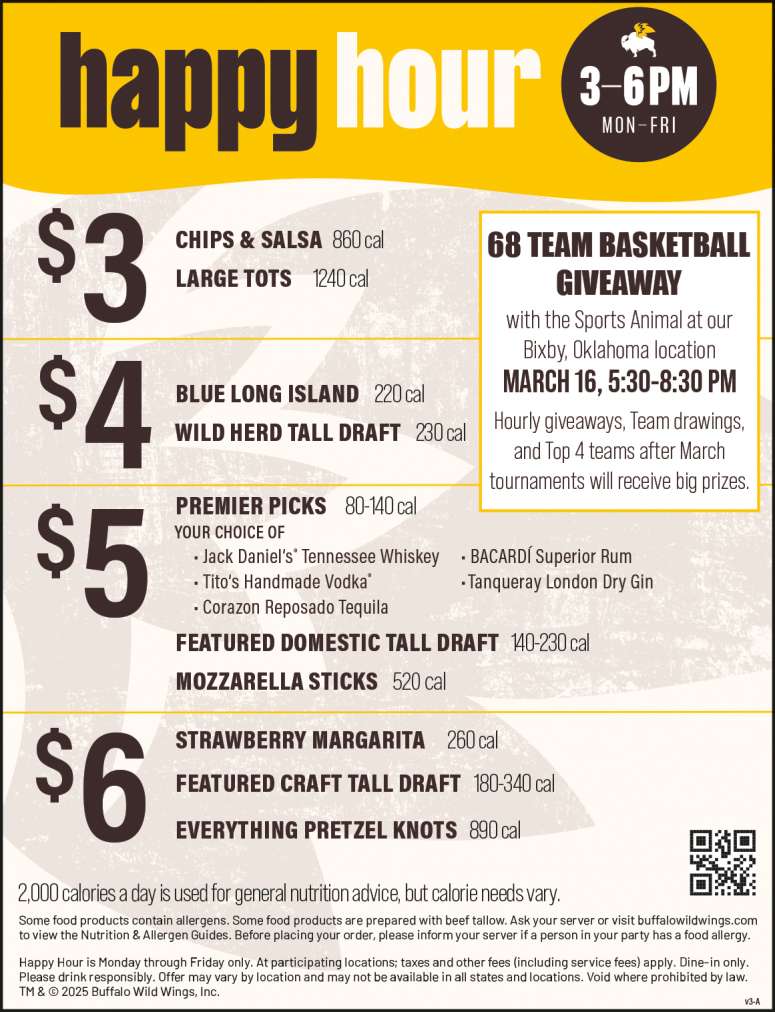 Buffalo Wild Wings has great happy hour offers.