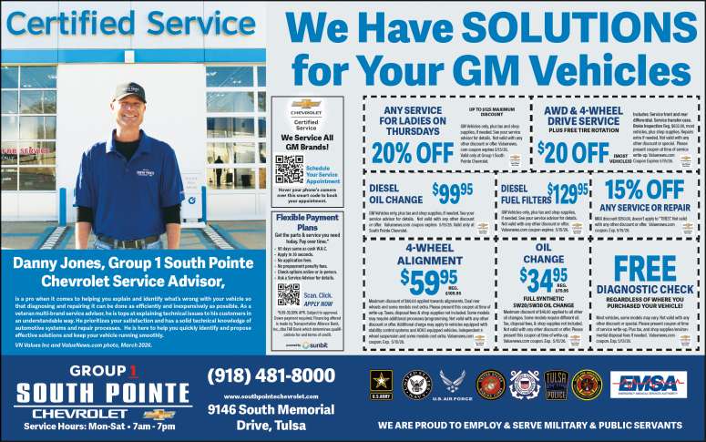 Service specials and maintenance coupons at Group 1 South Pointe Chevrolet.