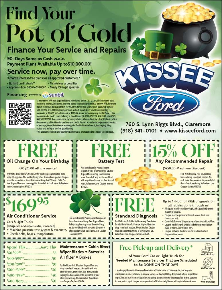 Jack Kissee Ford in Claremore has coupon savings.