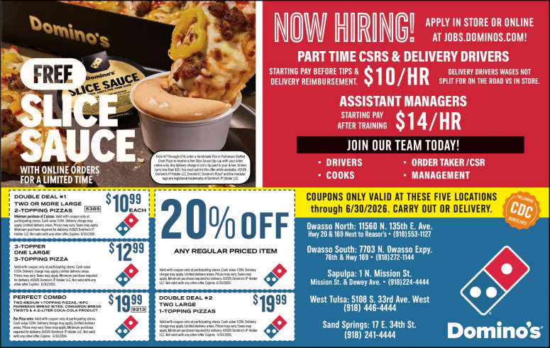 Free Slice Sauce and coupons from Dominos.