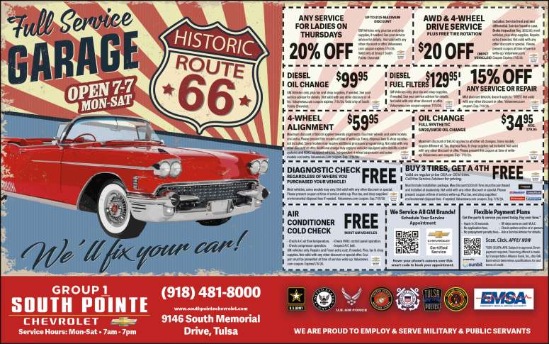 Service specials and maintenance coupons at Group 1 South Pointe Chevrolet.