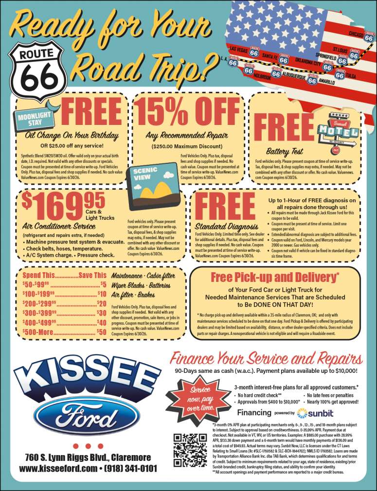 Jack Kissee Ford in Claremore has coupon savings.