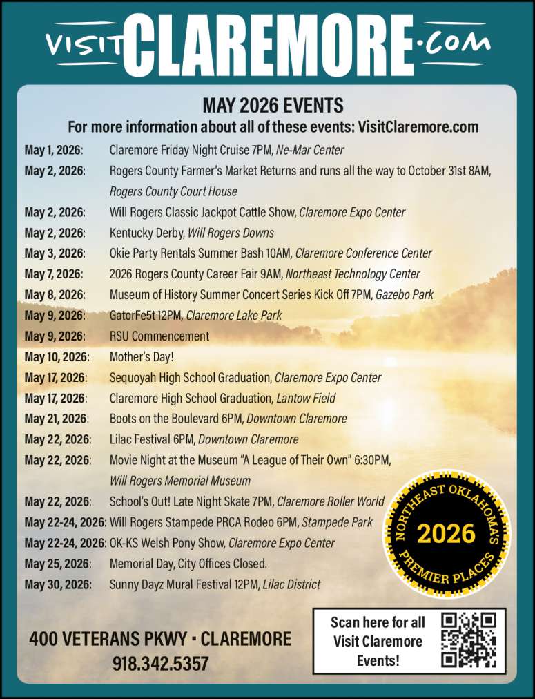 Calendar of events from Visit Claremore.