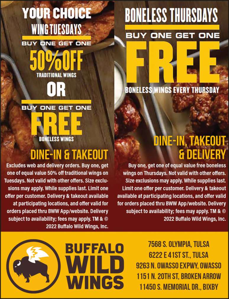 Buffalo Wild Wings Buy One Get One Specials