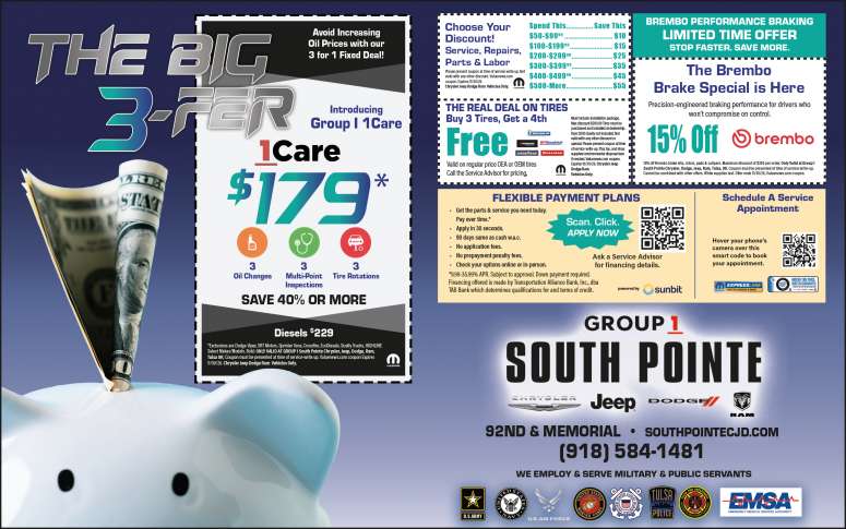 Service Coupons From Group 1 South Pointe Chrysler Jeep Dodge RAM in Tulsa.