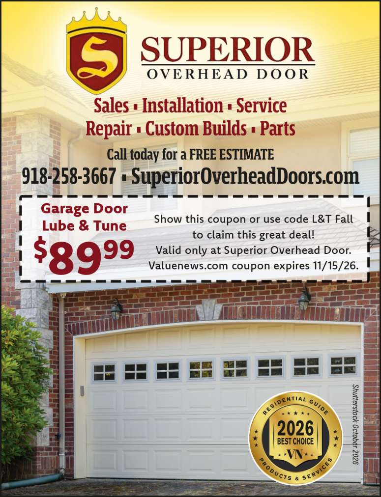 Garage door maintenance coupon from Superior Overhead Door.