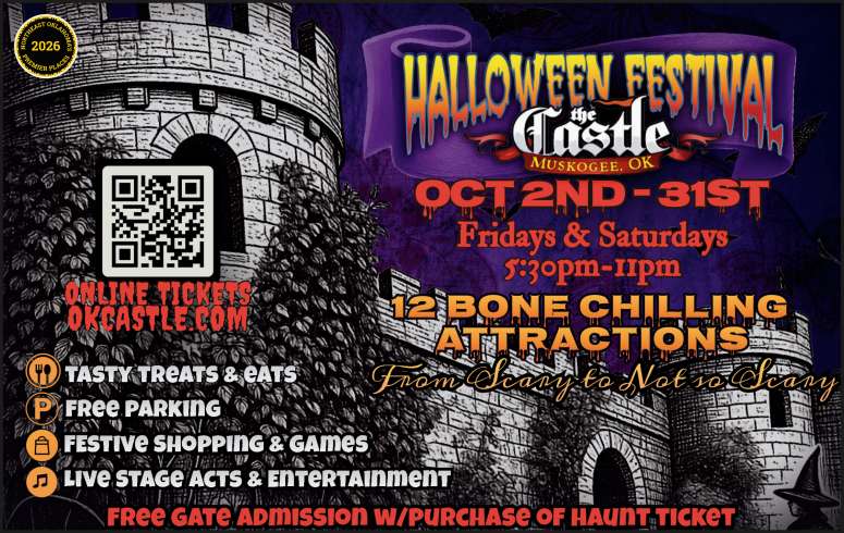 The Halloween Festival at The Castle of Muskogee is open Oct 2-31.