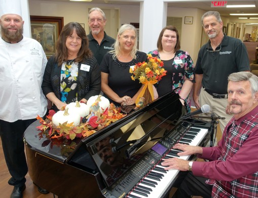 Pictured are Silver Arrow Staff Members: (L to R) Chef Chris Payne; Sales Leader Beth Ashcraft; Office Manager Paul Thielker; General Manager Vicki Thielker; Enrichment Coordinator Courtney Young, Maintenance Manager Kevin Hansen and Entertainer Richard Hicks.