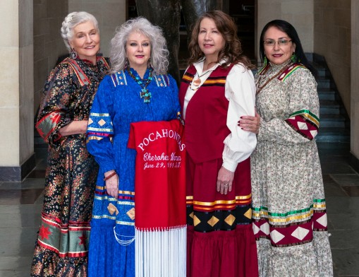 Indian Women's Pocahontas Club Members, (left to right) active member Ollie Starr, current President Vicki Baker, secretary Lynette True and past president Debra West.