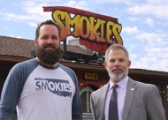 Smokie\'s Owner Aaron Latsos with Eddie Curran.