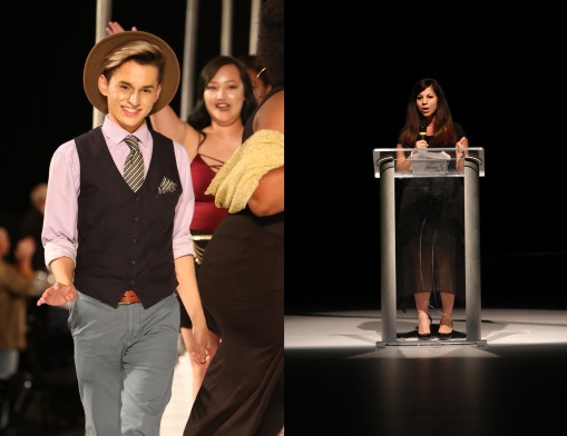 Clary Sage Fashion Design Alum Cristhian Aguirre (left) walks the runway during the 2016 Clary Runway event. 
Photos courtesy of Clary Sage College