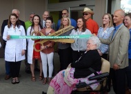 Northeastern Oklahoma Cancer Institute recently held its grand opening in Claremore in a ribbon-cutting ceremony.  Patients past and present, physicians, local city officials, and others turned out to commemorate the occasion. Pictured:  Back row – Mayor Bill Flanigan, David Chaussard, Robert LoBue, Leonard Berbee, unnamed attendee, Megan Parkinson, Nancy Phelps.  Front Row -  Dr. Diane Heaton, Dr. Terry Styles, Kacie Boyd, Denise Rhames, Robin Mixon, Dan Moore, Gertrude Wilson.