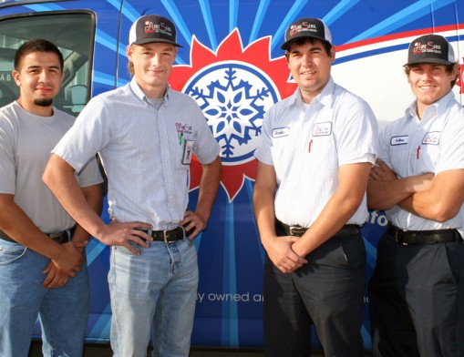 The Service Team of Family-Owned Aire Serv Heating & Air Conditioning is comprised of Christian Mendez and the three Raper brothers, Ethan, Jordan and Colton.