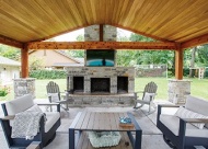 Outdoor fireplaces add a relaxing touch to the backyard. Actual photo of a Cornerstone Chimneys complete outdoor living space job. 
VN Value News Magazine & Values, Inc. photos, October 2025.