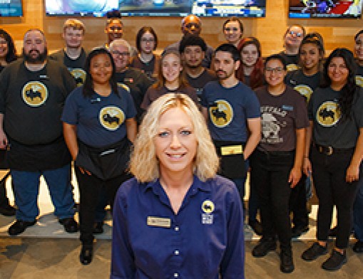 Bixby's Buffalo Wild Wings GM Candi Murillo and the most fun crew on the planet! Values Inc. & Value News Magazine photo, 2023.
