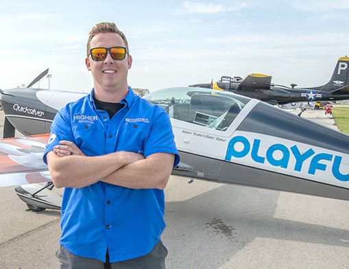 Make sure to find Adam Baker at the airshow, grab his autograph and find out more about his
back ground, love for flying and favorite performance tricks.