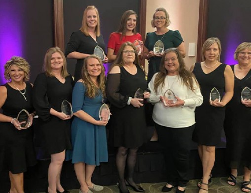 Back row (L-R): Amy Cope, Mariana Flores, Allison Dietzfeld. Front row (L-R): Ashley Hickman, Christi Mackey, Jody Reiss, Michelle Green, Nancy Phelps, Cara Carroll, and Delinda Reed.