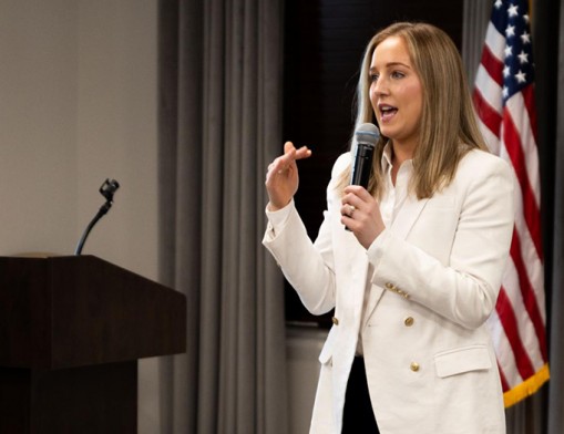Oklahoma State Senator Ally Seifried addresses the Claremore Area Chamber of Commerce and its member businesses and organizations during the annual 'Claremore Day at the Capitol,' event on Monday, April 20, 2026, in Oklahoma City. Photo by Jessica Forester.