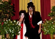 Melanie Hasty-Grant and husband Ken Grant dressed as in corrolation with their Freak Show theme at their 2015  Halloween Haunted Mansion, sponsored each year by Waterstone Private Wealth Management.