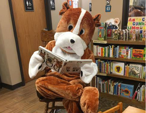 Bookley, the store’s mascot, during children’s story time at Another Chapter Bookstore.