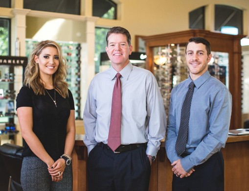 Eye Care of Claremore doctors include (from left) Dr. Lauren Cisper, O.D., F.A.A.O., Dr. Eric Kuykendall, O.D., and Dr. Cale Fulps, O.D.