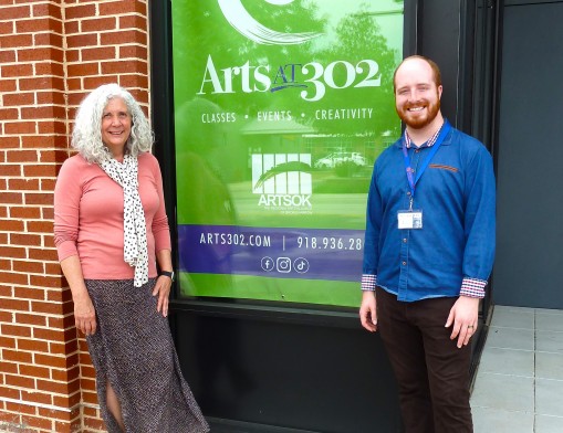 Arts @302 is located on Main Street in Broken Arrow.  Pictured are Jennifer Deal, Executive Director and Caleb Ricketts, Program Coordinator