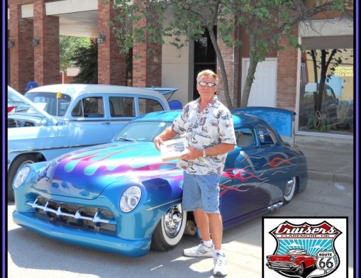 Club President Dwayne Caldwell with a Trophy Plaque he won at the Route 66 Blowout Car Show in Sapulpa.