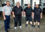 (left to right) Service Manager Ben Perry and his team of Service Advisors Frank Bernabe, Cody Cox, and A.J. Demario want to be your GO-TO Guys for all your Chrysler, Dodge, Jeep and Ram repair, maintenance and parts needs.