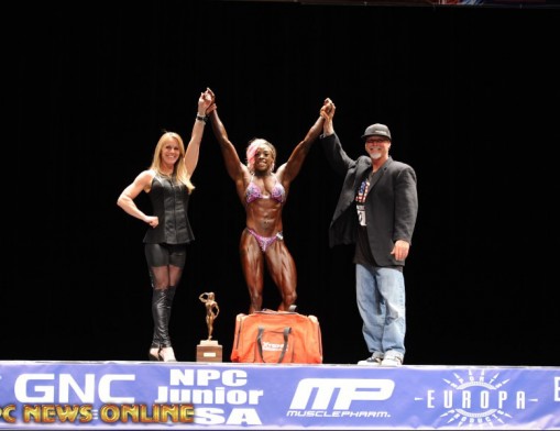 Broken Arrow native Brittany Watts is presented as champion at the NPC Jr. Nationals Chamionship in Charleston. She will compete internationally in December.