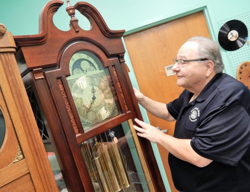 Horologist Jonathan Schultz repairs clocks of all shapes and sizes, from the smallest to the largest grandfather clock, at The Clock Store in Broken Arrow, located inside “My Papa’s Barn” at 2039 W. Houston.