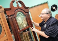 Horologist Jonathan Schultz repairs clocks of all shapes and sizes, from the smallest to the largest grandfather clock, at The Clock Store in Broken Arrow, located inside “My Papa’s Barn” at 2039 W. Houston.