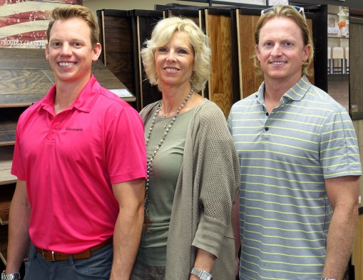 Jeff Stover, Penny Carnino and Vice President David Stover of Grigsby’s Carpet & Tile eagerly share information about the many styles of hard-surface coverings available to homeowners.