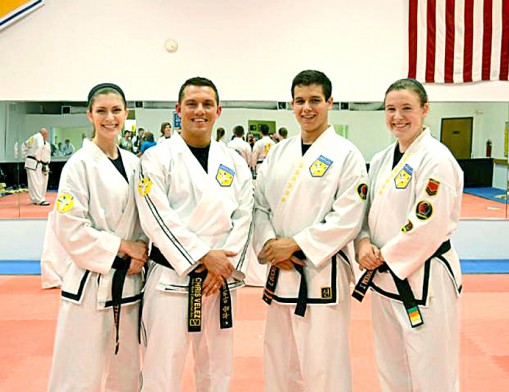 (L to R): Taylor Carrell, Assistant Instructor, 1st Degree Black Belt; Chris Velez, Senior Chief Instructor, 5th Degree Black Belt; Eric Buckendorf, Chief Instructor, 2nd Degree Black Belt; and Tara Modrell, Instructor’s Assistant, 1st Degree Black Belt