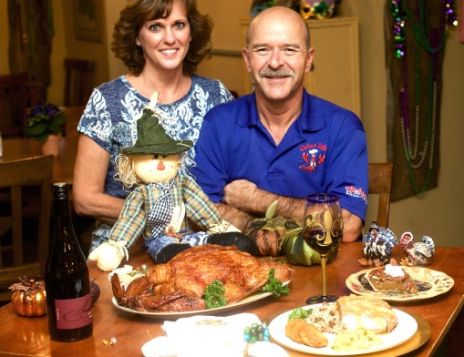 “Cajun Ed” and wife, Jennifer Richard, with the famous turducken that is available for dine in, take home or sent nationwide from Cajun Ed’s Hebert’s Specialty Meats.