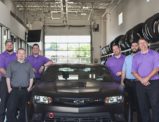 The South Pointe Chevrolet service advisor team including (L-R) Kenny Peevyhouse, Mike Wolfe, Wes Adams, Jody Moore, Awdin Torres and service director Alan Mclaughlin.