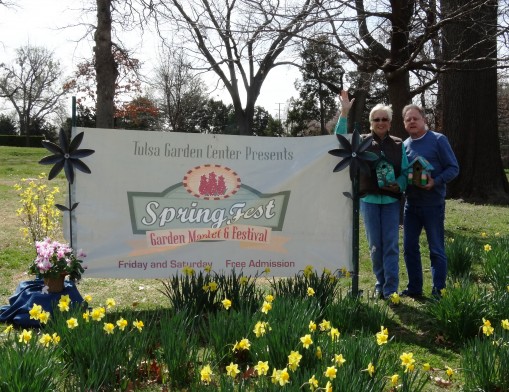 Mary Lou Havener, chairperson for SpringFest, and Pat Hobbs, bookkeeper for Tulsa Garden Center, welcome everyone to the SpringFest Garden Market and Festival.