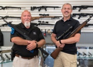 Owners, Andy Shidell with a custom built AR-15, and Danny Jones with a 1994 Springfield Armory M1A-A1 Bush Rifle.