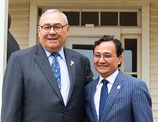 Father-son duo Chuck Hoskin, left and Chuck Hoskin Jr. are eager to accept the commitment of caring for the land, along with the rest of the Cherokee Nation, and using the land to tell their stories of the Cherokee to future generations. "We're given opportunities in life, seldom, to experience something as historical as what we're doing today," former representative of the sixth district Chuck Hoskin said.