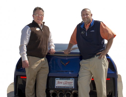 Jim Glover on the River Chevrolet's General Manager Steve Harrison (left) with Kevin Thames, service manager (right).