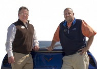 Jim Glover on the River Chevrolet\'s General Manager Steve Harrison (left) with Kevin Thames, service manager (right).