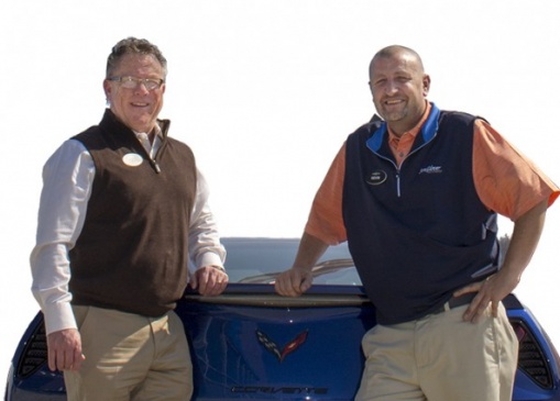 Jim Glover on the River Chevrolet\'s General Manager Steve Harrison (left) with Kevin Thames, service manager (right).